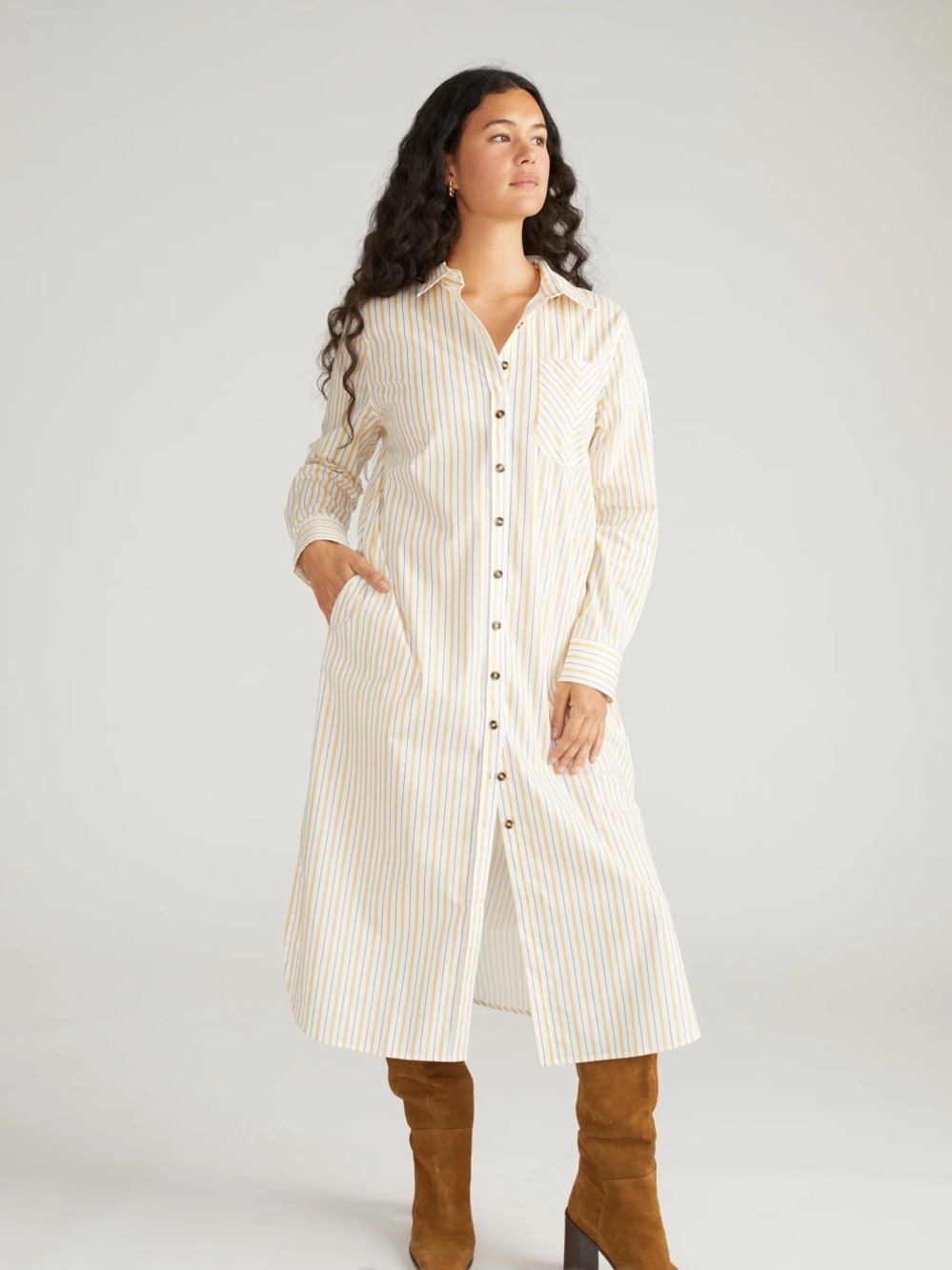 New Universal Standard Odeon Stretch Poplin Shirtdress Yellow Stripe Size 18-20